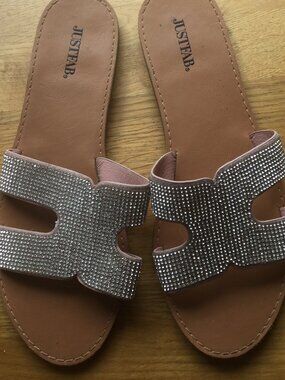 Just Fab slide sandals with lots of bling size 8.5 US